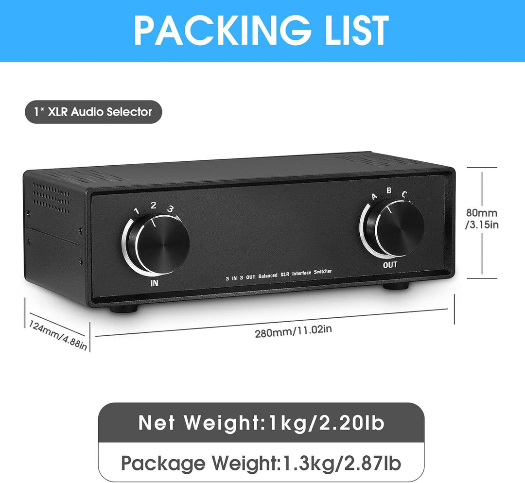 3 Way Stereo XLR Balanced Audio Umschaltbox Passive Manual Selector Switch Converter (XLR Interface