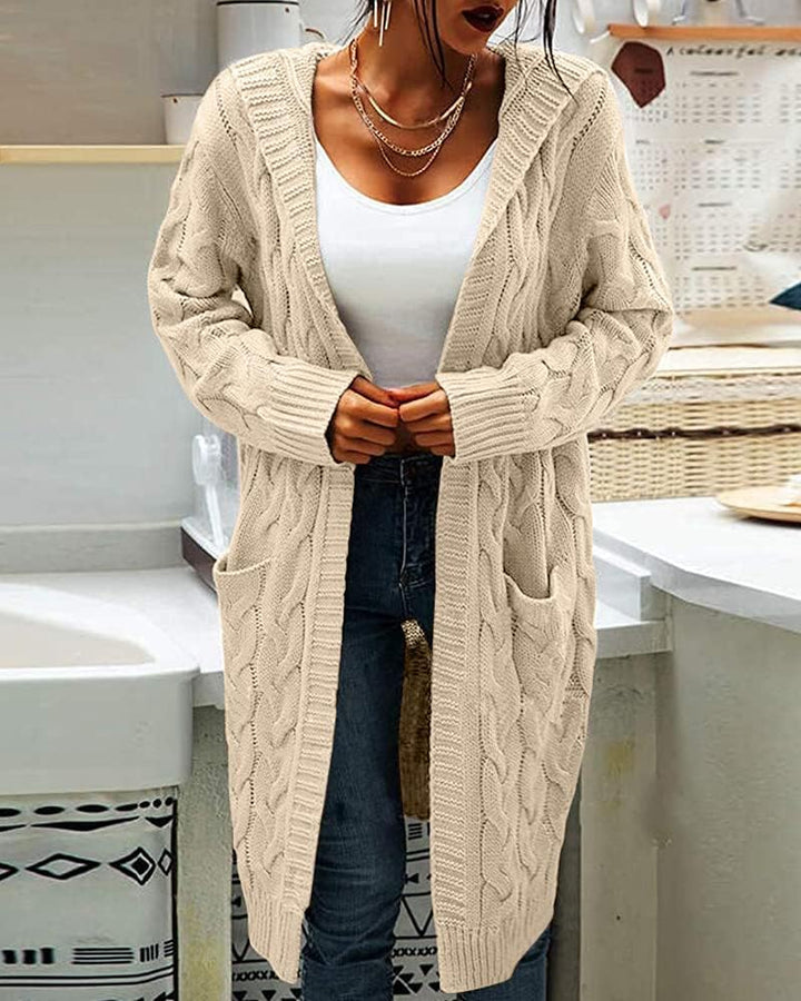 GeGekoko Strickjacke Damen mit Kapuze Langarm Grobstrick-Cardigan Open Front Sweater Herbst Winter C