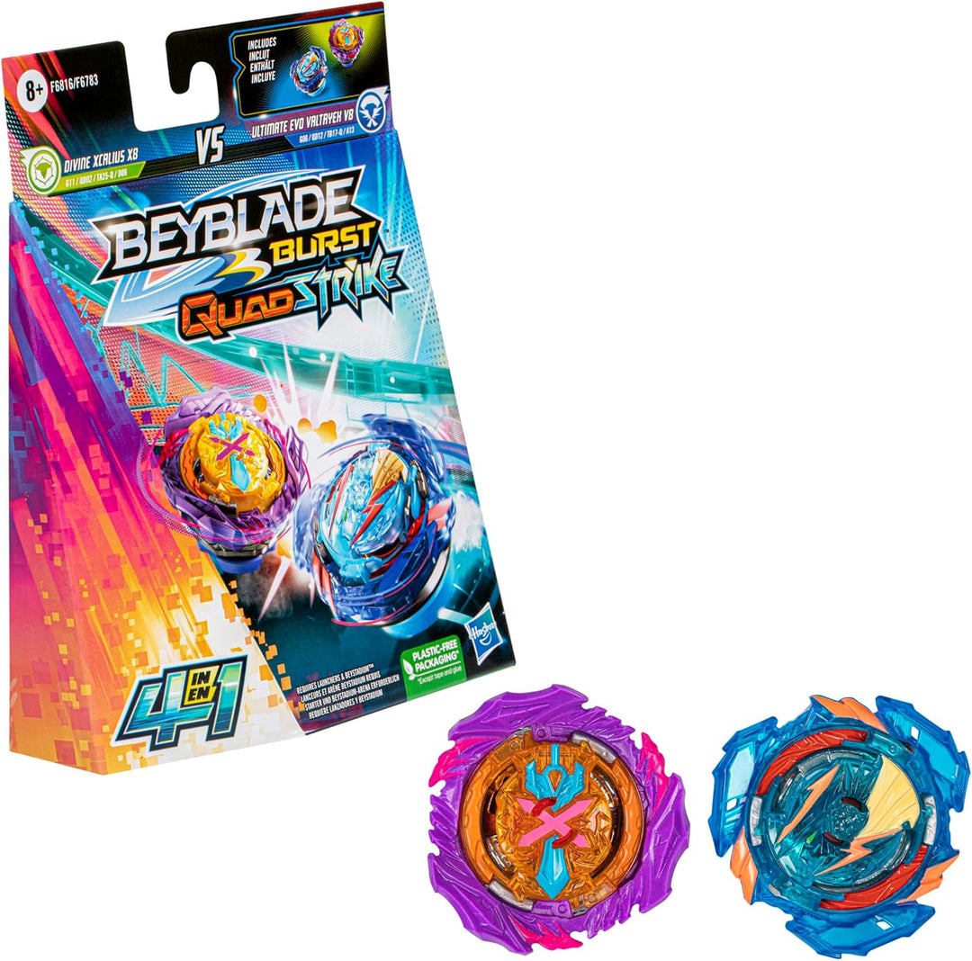Beyblade Burst QuadStrike Ultimate Evo Valtryek V8 und Divine Xcalius X8 Kreisel Doppelpack, Battle