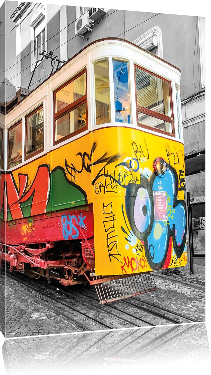 Pixxprint kleine Besprühte S-Bahn schwarz/weiss als Leinwandbild/Grösse: 120x80 cm/Wandbild/Kunstdru