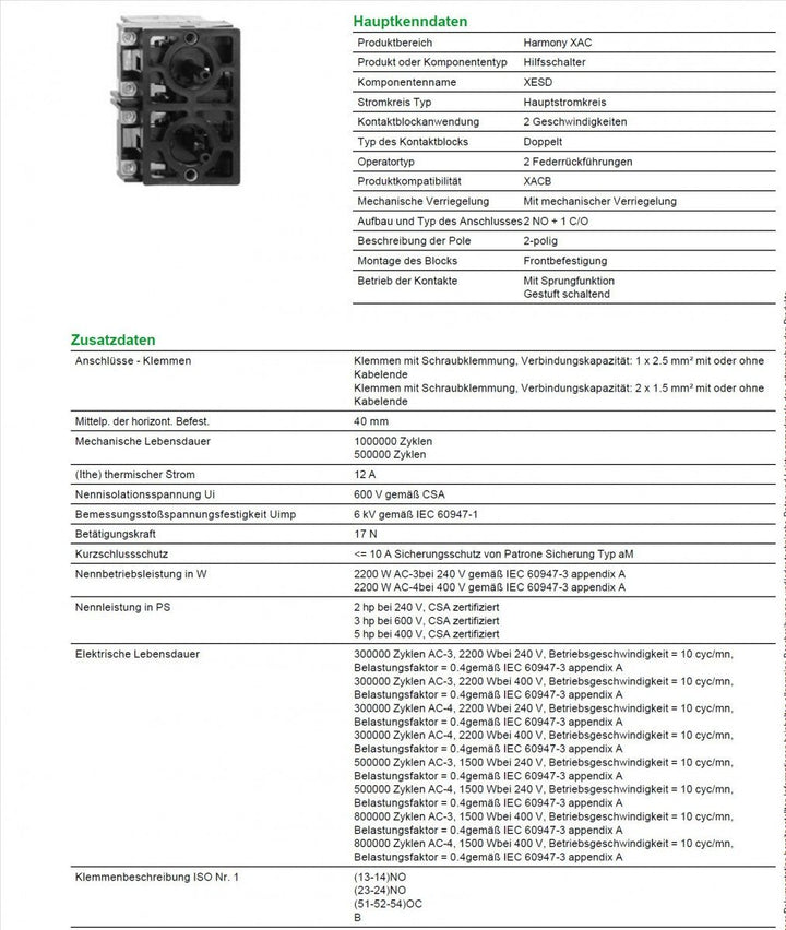 HAUPTSTROMBLOCK SCHNEIDER XESD1291