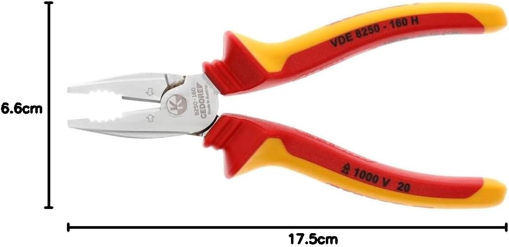 GEDORE VDE Kraft-Kombizange zum Schneiden/Halten/Drehen, Elektronik, isoliert, Länge 160 mm, VDE 825