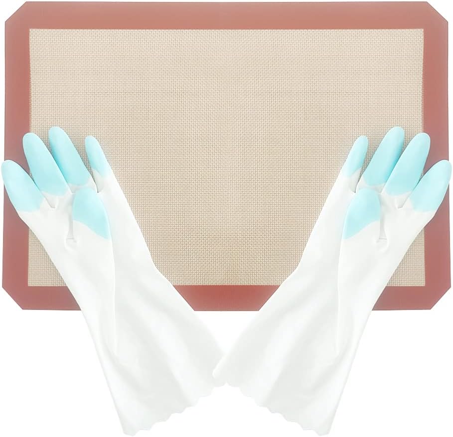 DUEBEL Antihaft-Silikon-Backmatten-Set mit PVC-Handschuhen, Gebäck-Isomalt-Zuckermatte für Bäcker-Ko