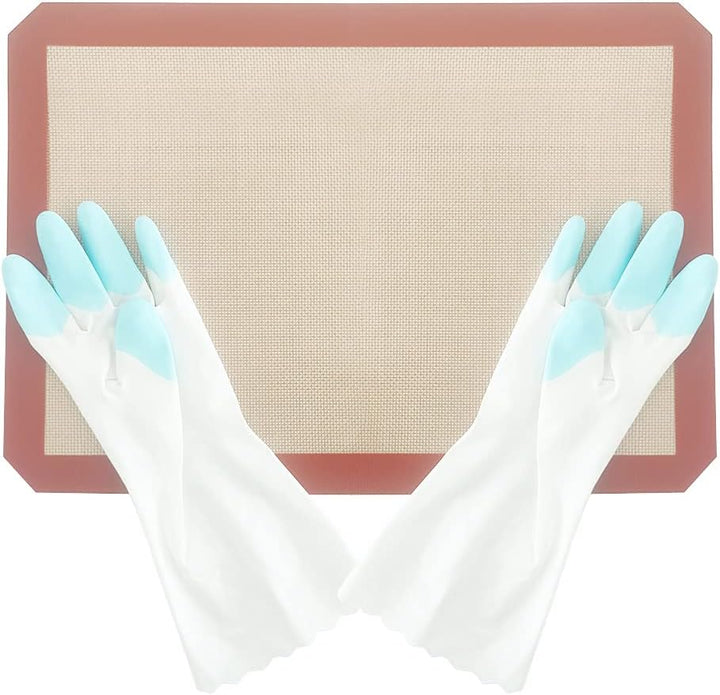 DUEBEL Antihaft-Silikon-Backmatten-Set mit PVC-Handschuhen, Gebäck-Isomalt-Zuckermatte für Bäcker-Ko