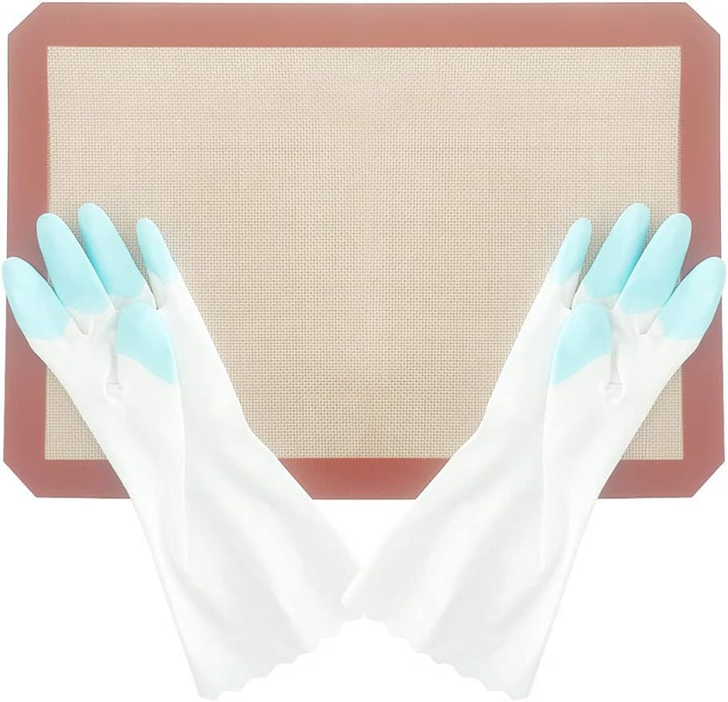 DUEBEL Antihaft-Silikon-Backmatten-Set mit PVC-Handschuhen, Gebäck-Isomalt-Zuckermatte für Bäcker-Ko