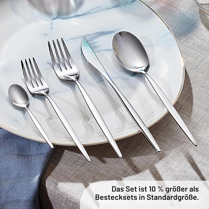 Karaca Lizbon Besteckset Mit Box Set 60-Teilig, Fur 12 Personen, 18/10 Edelstahl Besteck- Set, Spulm
