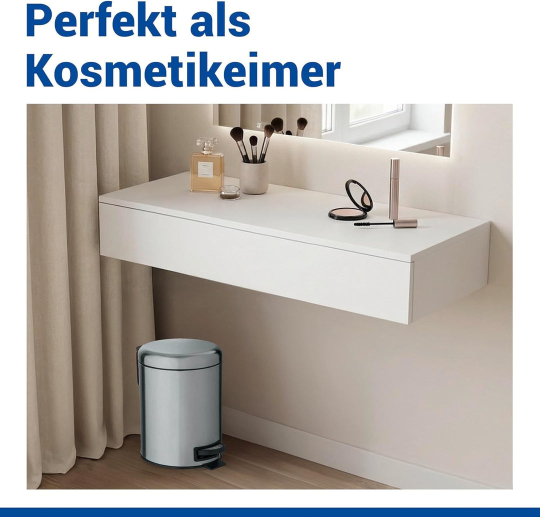 WENKO Treteimer Mod. Leman, 5 Liter, mit herausnehmbarem Einsatz, aus rostfreiem Edelstahl, 21 x 24
