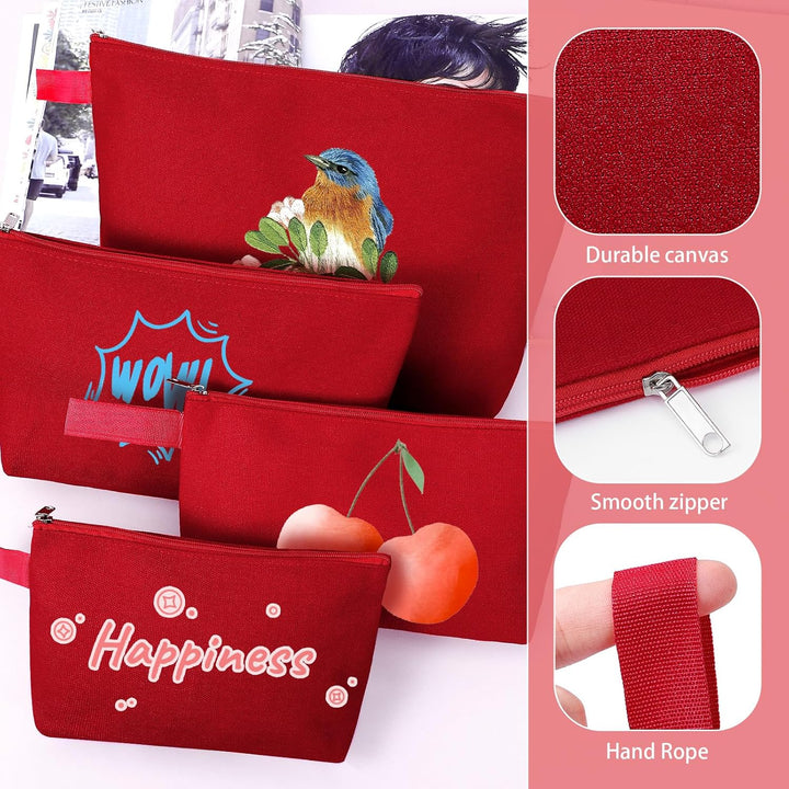 Make-up-Tasche aus Baumwollleinen, mit Boden und Gurt, Mehrzweck-Kosmetiktasche mit Reissverschluss,