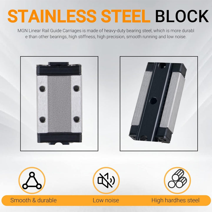CNCYEAH 2 Stück MGN9H 500 mm Miniatur Lineare Schienenführung mit MGN9H Edelstahl Wagenblock, Linear