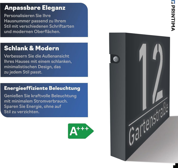 40x30cm Personalisieren Sie Ihre Modern Hausnummer Beleuchtet LED, 230V mit Dämmerungssensor, Hausnu