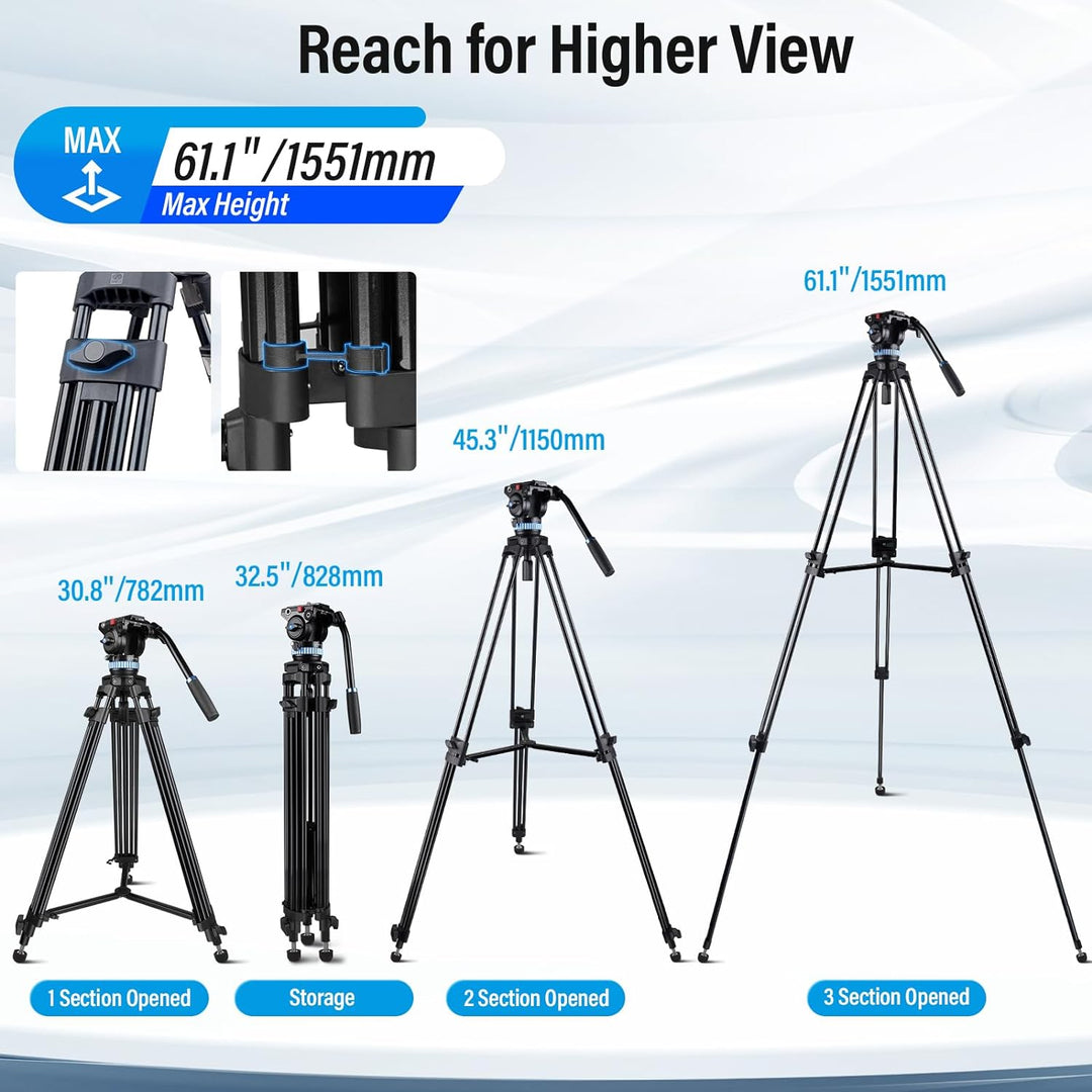 SIRUI AM-15S Aluminium Kamera Video Stativ mit Fluid-Kopf, 155cm professionelles Schwerlast Kamerast