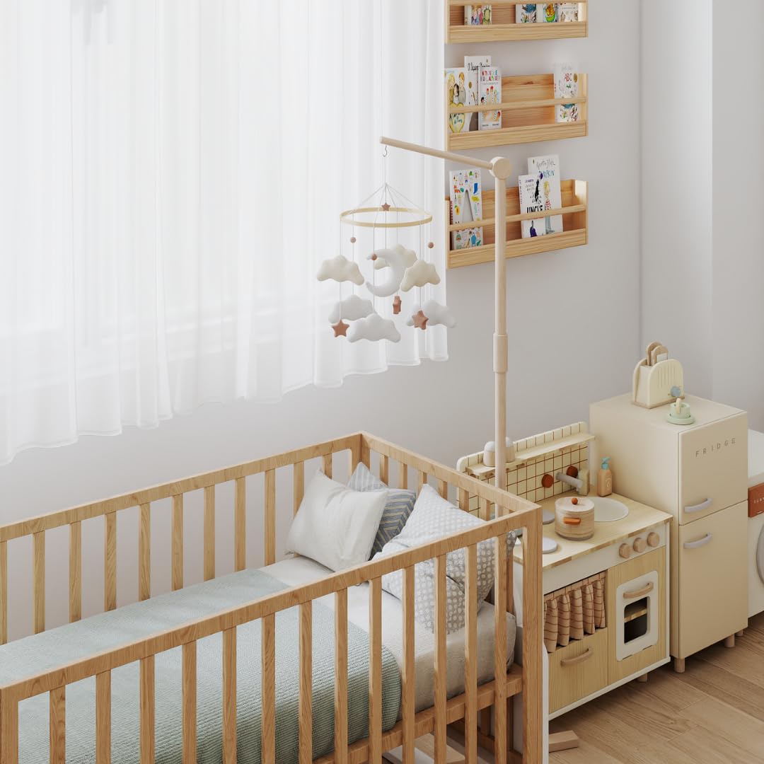 Baby Mobile für Babybett, Kuschelmond Filz Mobile Baby mit weichen Teddy-Elementen, handgemachtes Mo