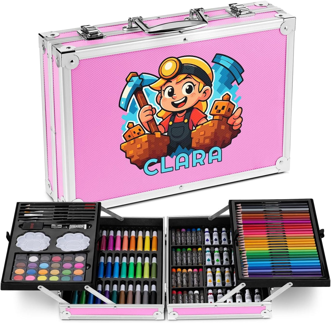 Maverton personalisiertes Kunstset für Kinder - 118-teilig Malkoffer - Buntstifte Koffer Set - Gesch