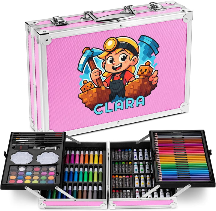 Maverton personalisiertes Kunstset für Kinder - 118-teilig Malkoffer - Buntstifte Koffer Set - Gesch