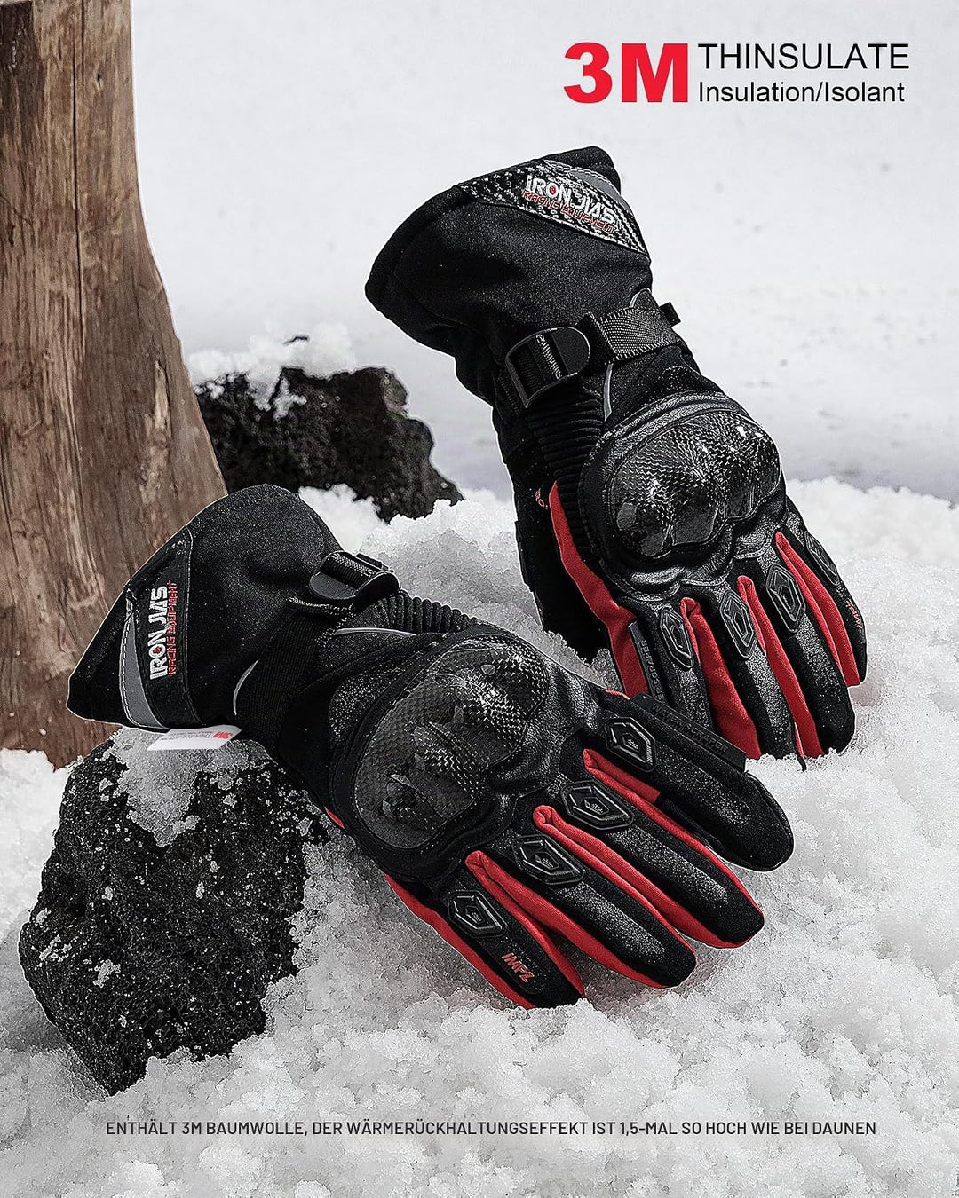 BORLENI Winter Motorradhandschuhe Herren, Motorrad Handschuhe Herr Warm Winterhandschuhe Wasserdicht