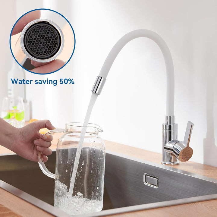 Auralum Flexibler Wasserhahn Küche, Küchenarmatur Weiss mit Flexibler Auslauf, Hochdruck Spültischar