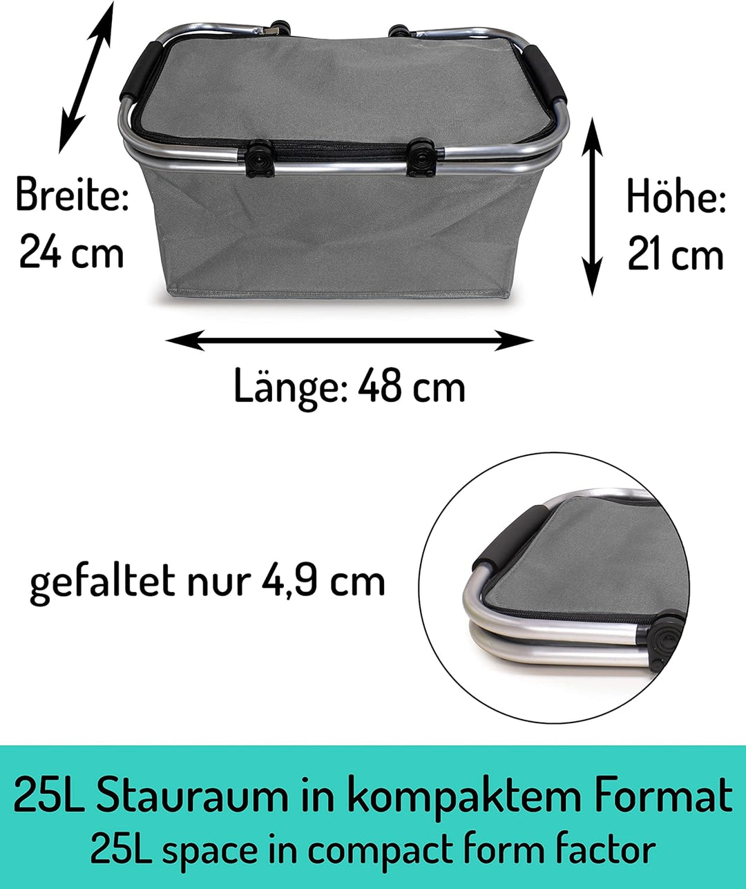 Einkaufskorb faltbar isoliert 25L & 2x Kühlakkus I Isolierkorb mit gepolsterten Tragegriffen & Reiss