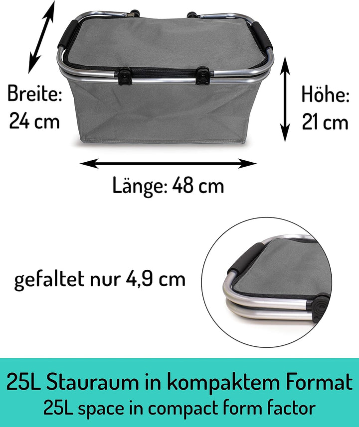 Einkaufskorb faltbar isoliert 25L & 2x Kühlakkus I Isolierkorb mit gepolsterten Tragegriffen & Reiss