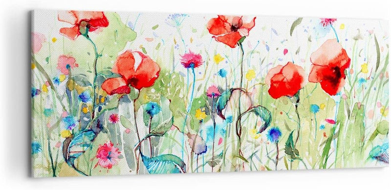 Wandbilder Dekoration Wohnzimmer Blumen Wiese Blatt Natur Panorama Bilder auf Leinwand 120x50cm Lein