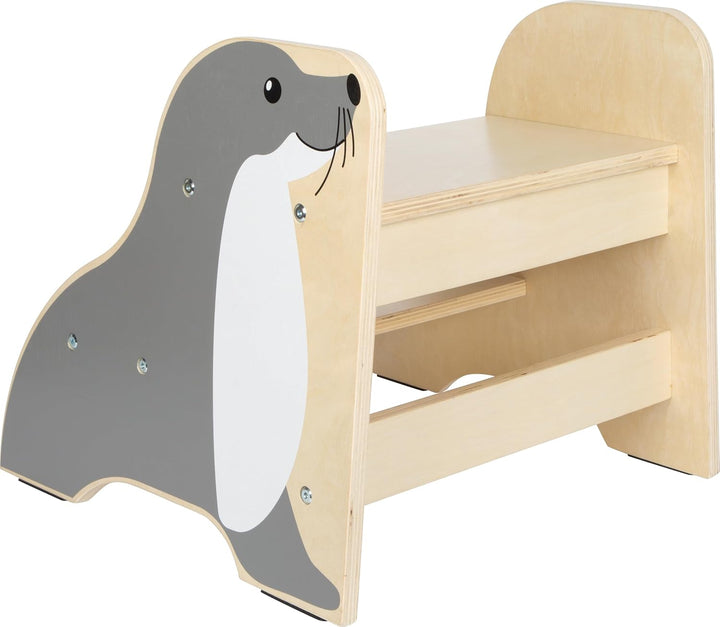 Small Foot Tritthocker Seehund „Wildlife“ aus Holz, Stabiler und Rutschfester Hocker im Seehund-Desi