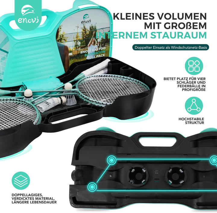 EasyGo Federball Set, Badminton Set mit 4 Schläger, Badminton Netz, 4 Federball, Tragbare Aufbewahru