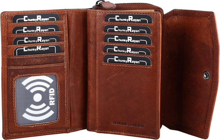 Chunkyrayan Echtleder Damen Geldbörse Hochwertig Vintage RFID Schutz inklusive Leder Schlüsselanhäng