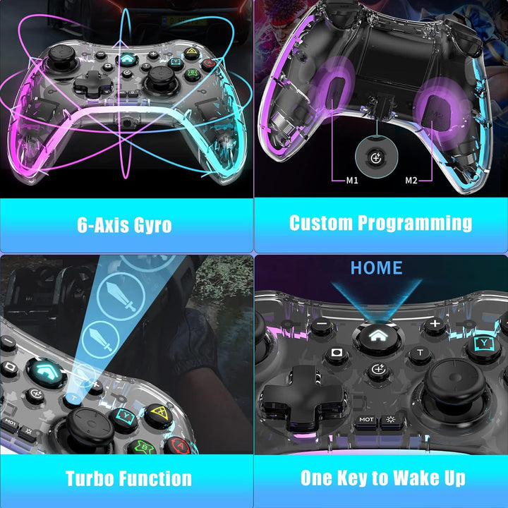 Megadream Wireless Controller für iPhone, MFi RGB Transparent Mobile Game Gamepad Joystick mit Turbo