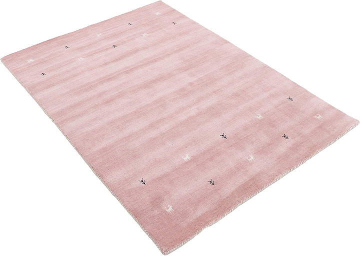 carpetfine Wollteppich Gabbeh Uni Rosa 60x90 cm | Moderner Teppich für Wohn- und Schlafzimmer 60x90