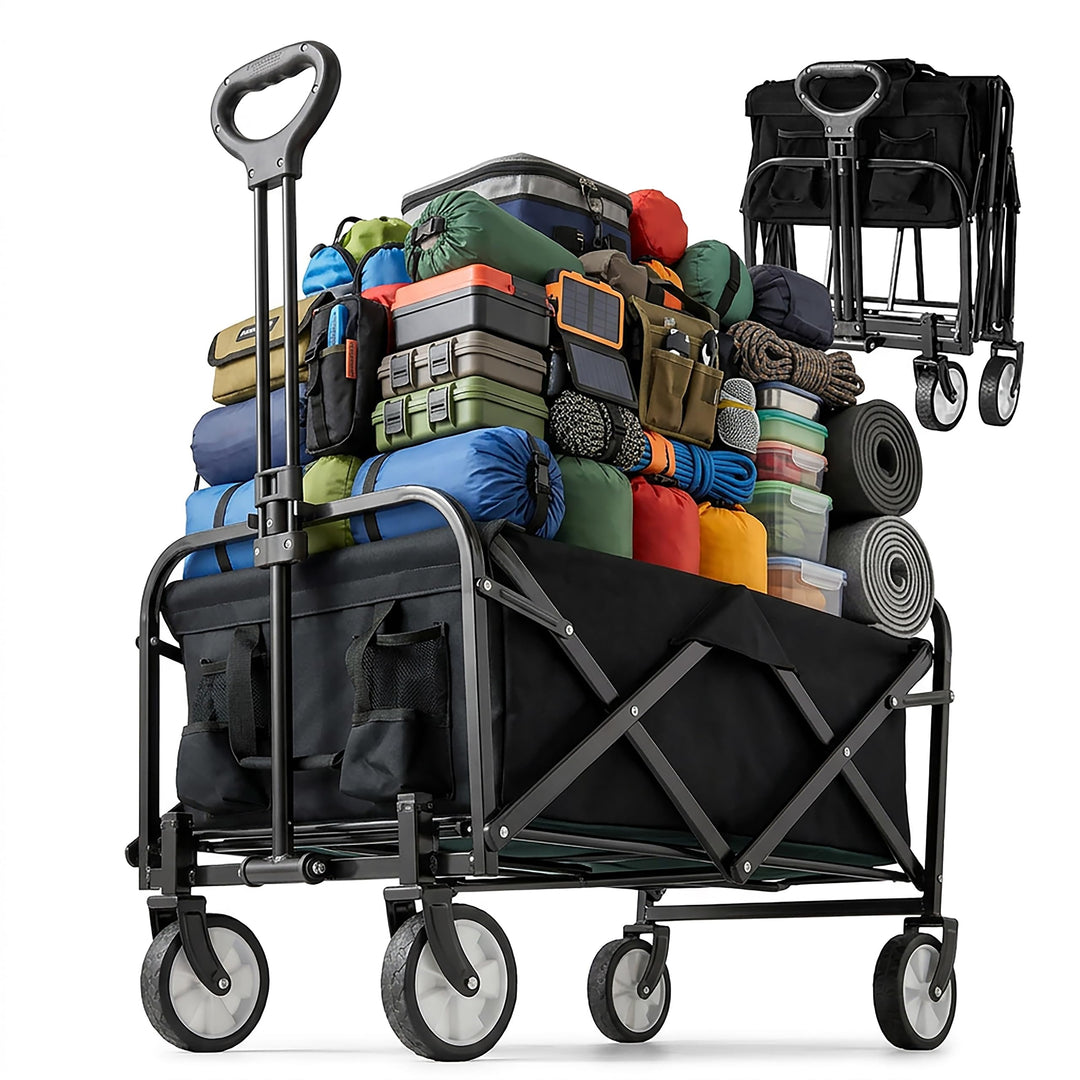 Relaxdays Bollerwagen, faltbar, 100 kg, Teleskopgriff, Oxford-Gewebe, Transportwagen Einkauf, Campin