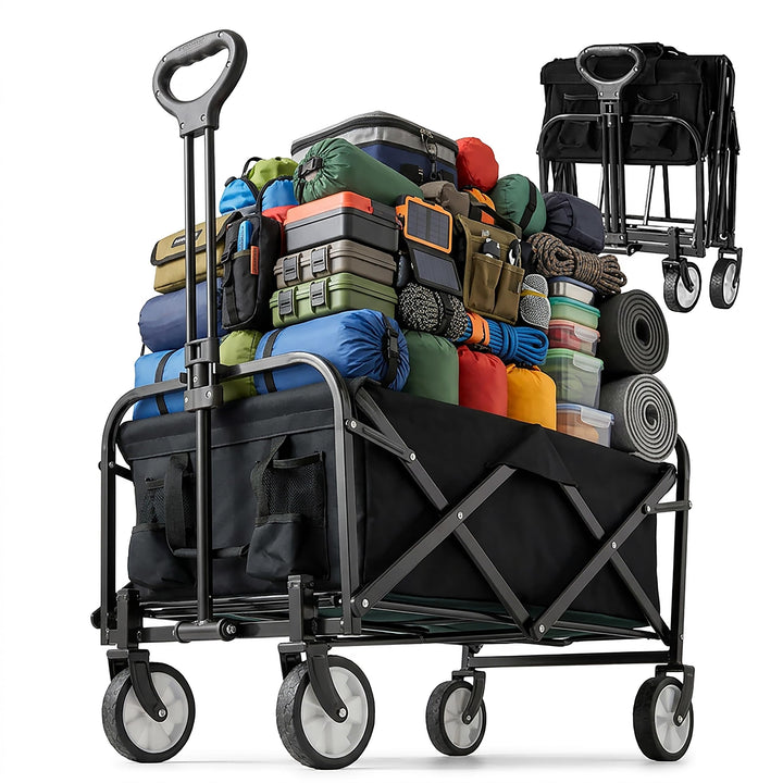 Relaxdays Bollerwagen, faltbar, 100 kg, Teleskopgriff, Oxford-Gewebe, Transportwagen Einkauf, Campin
