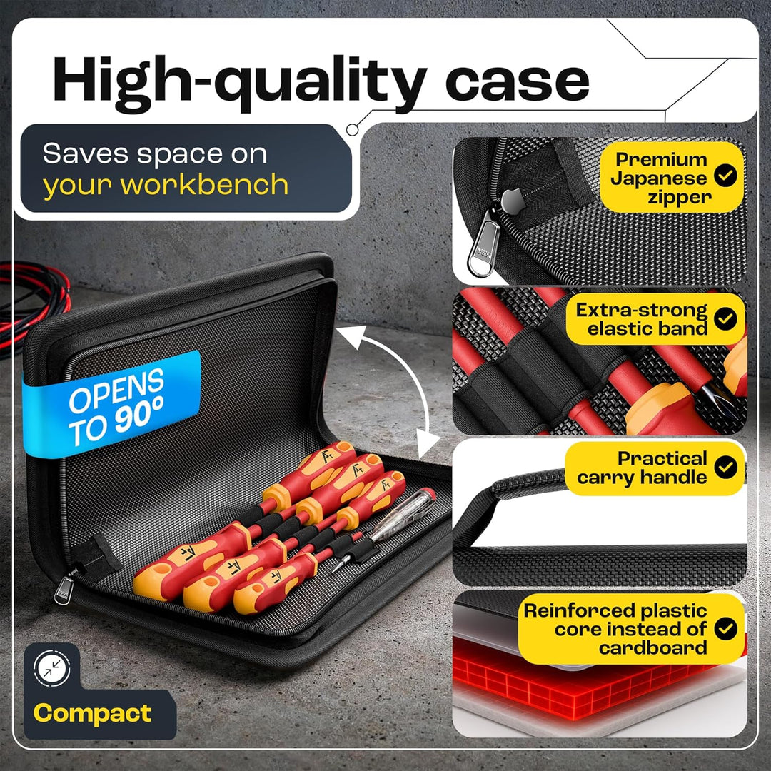 VDE Schraubendreher Set magnetisch - 6-teilig - inkl. Phasenprüfer und Werkzeugtasche - aus S2-Stahl