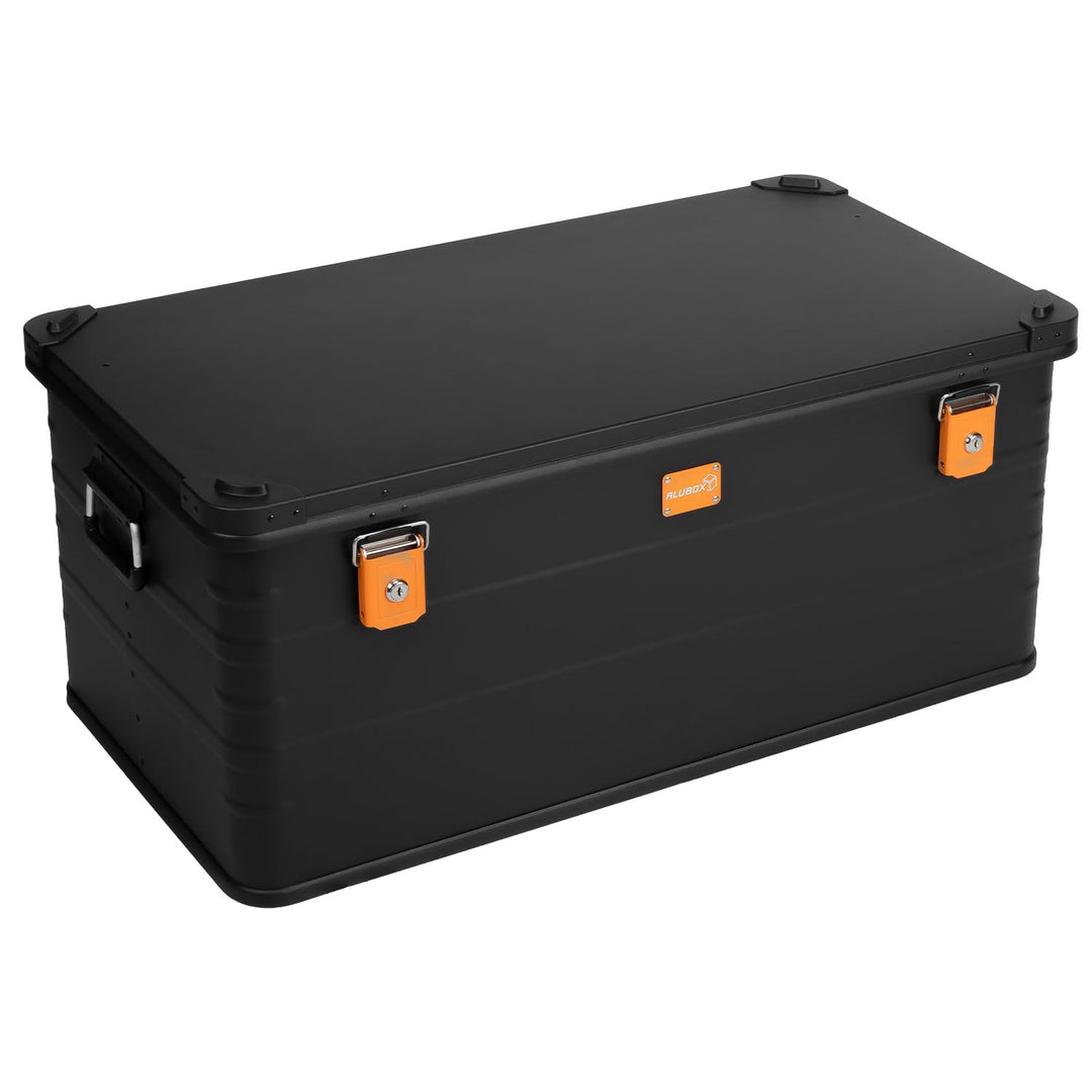 Alubox Alukiste abschliessbar E141B - Premium Aluminium Lagerbox 141 Liter - Deckel mit Aluminium Dr