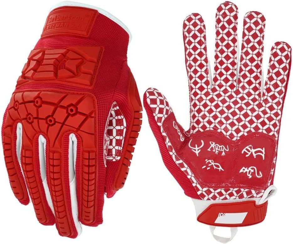 Seibertron Lineman 2.0 Padded Palm Football Receiver Gloves, Flexible TPR Impact Protection Back of