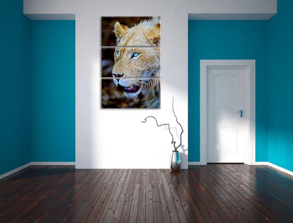 schöne weisse Löwin Spezial 3-Teiler Leinwandbild 120x80 Bild auf Leinwand, XXL riesige Bilder ferti