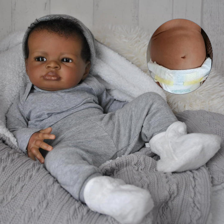 Zero pam 50 cm Reborn Baby Puppe Schwarze,Reborn Baby Junge Vollsilikon Lebensecht Anatomisch Korrek