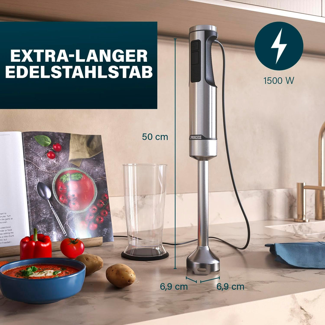 Princess Edelstahl-Stabmixer Prof XXL, 1500W, 50cm Extra-Langer Stab, 5 Geschwindigkeiten, Turbofunk