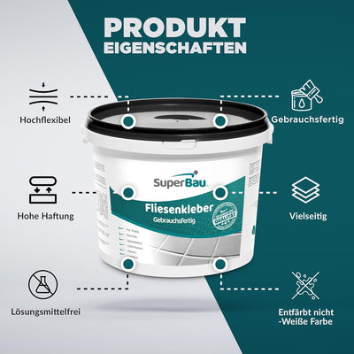 SuperBau Gebrauchsfertiger Kleber - Dispersionskleber für Fliesen - Flexmörtel Weiss für Terrakotta