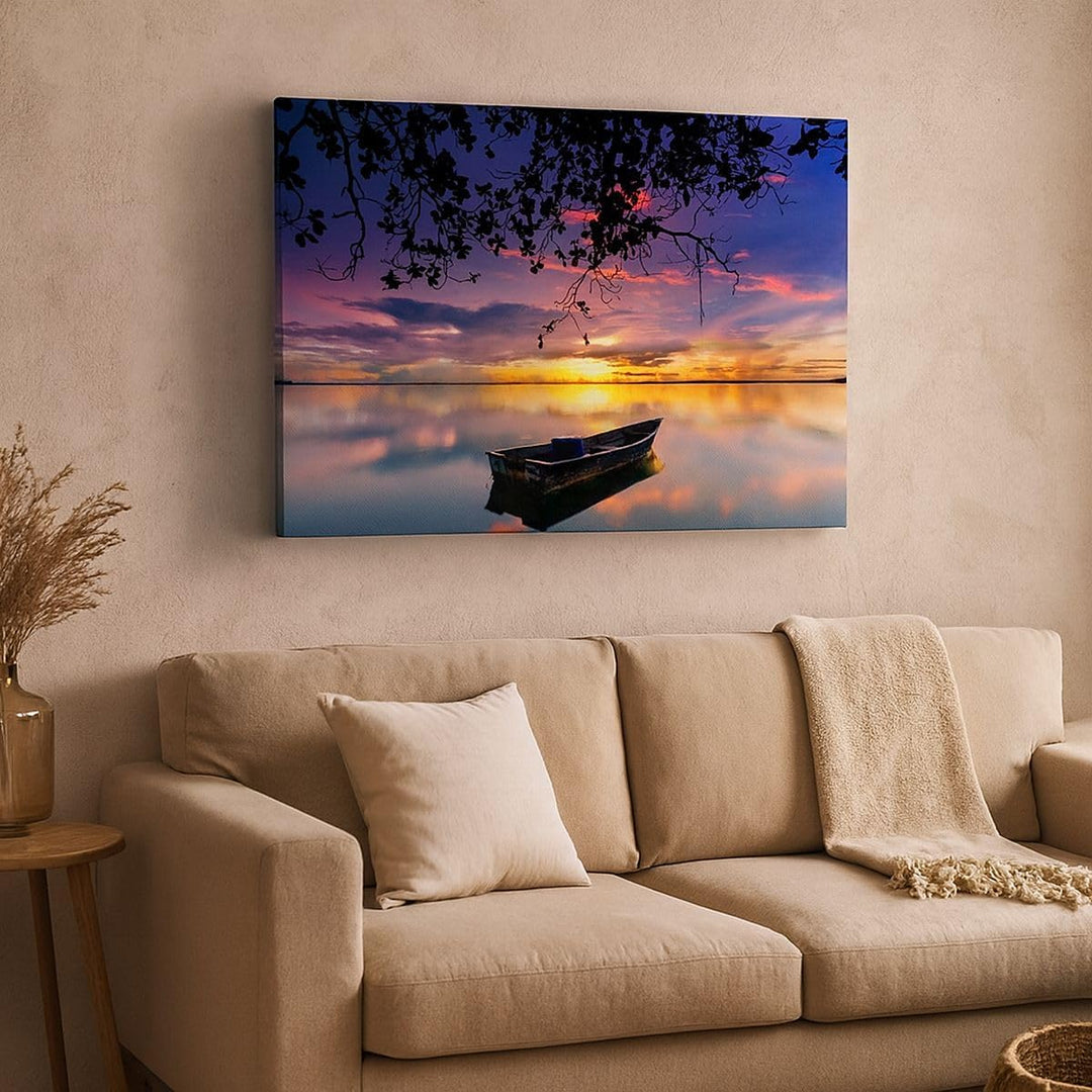 Bilder auf Leinwand Boot Sonnenuntergang See Himmel Leinwandbild 70x50cm Wandbilder Dekoration Wohnz