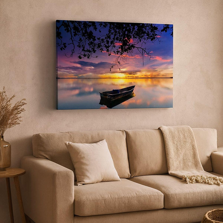 Bilder auf Leinwand Boot Sonnenuntergang See Himmel Leinwandbild 70x50cm Wandbilder Dekoration Wohnz