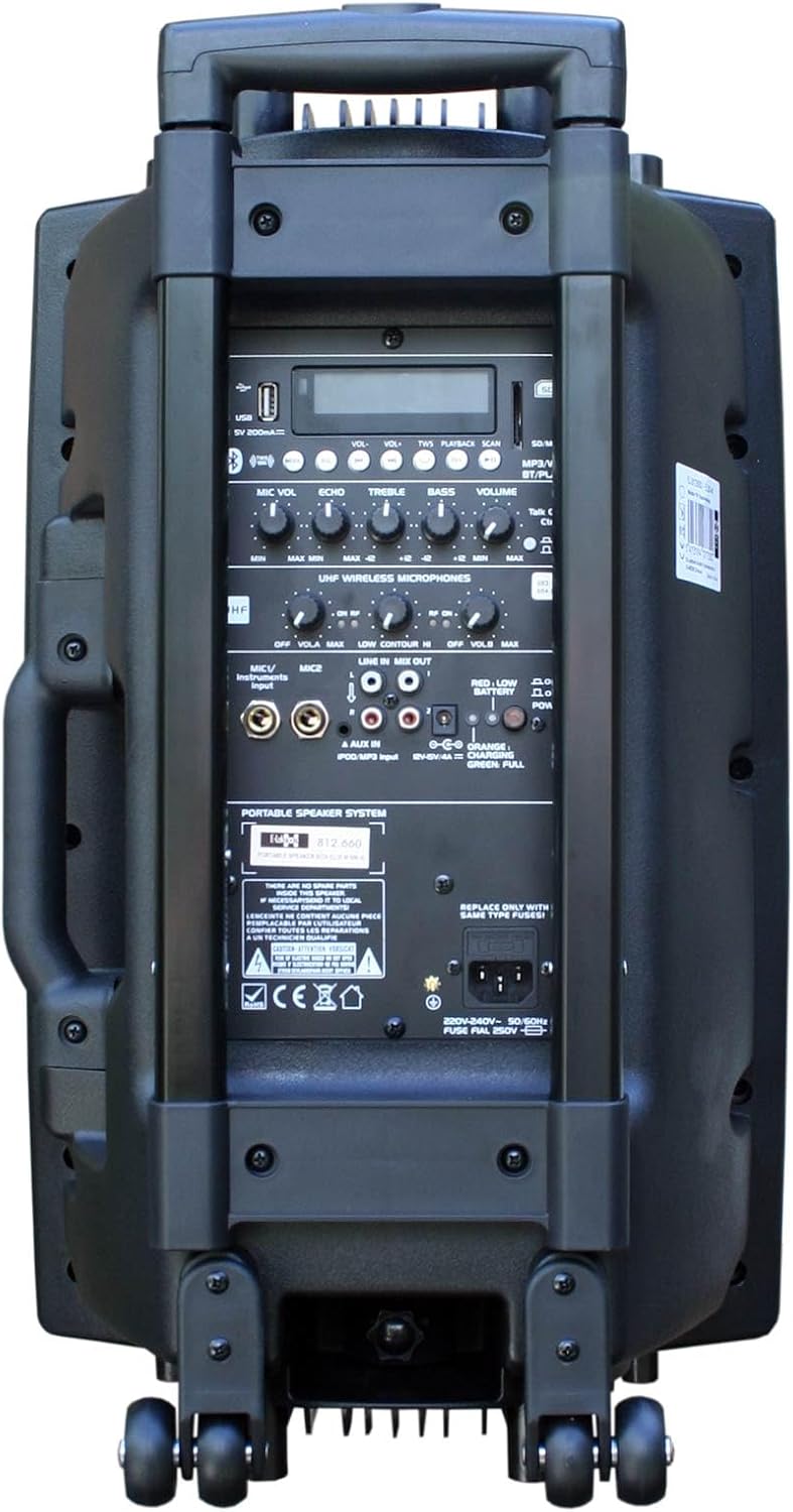 Mobile PA Sound Anlage Akku-MP3-USB-SD inkl. Funkmikrofone 700W Soundsystem E-Lektron EL30-M Bluetoo