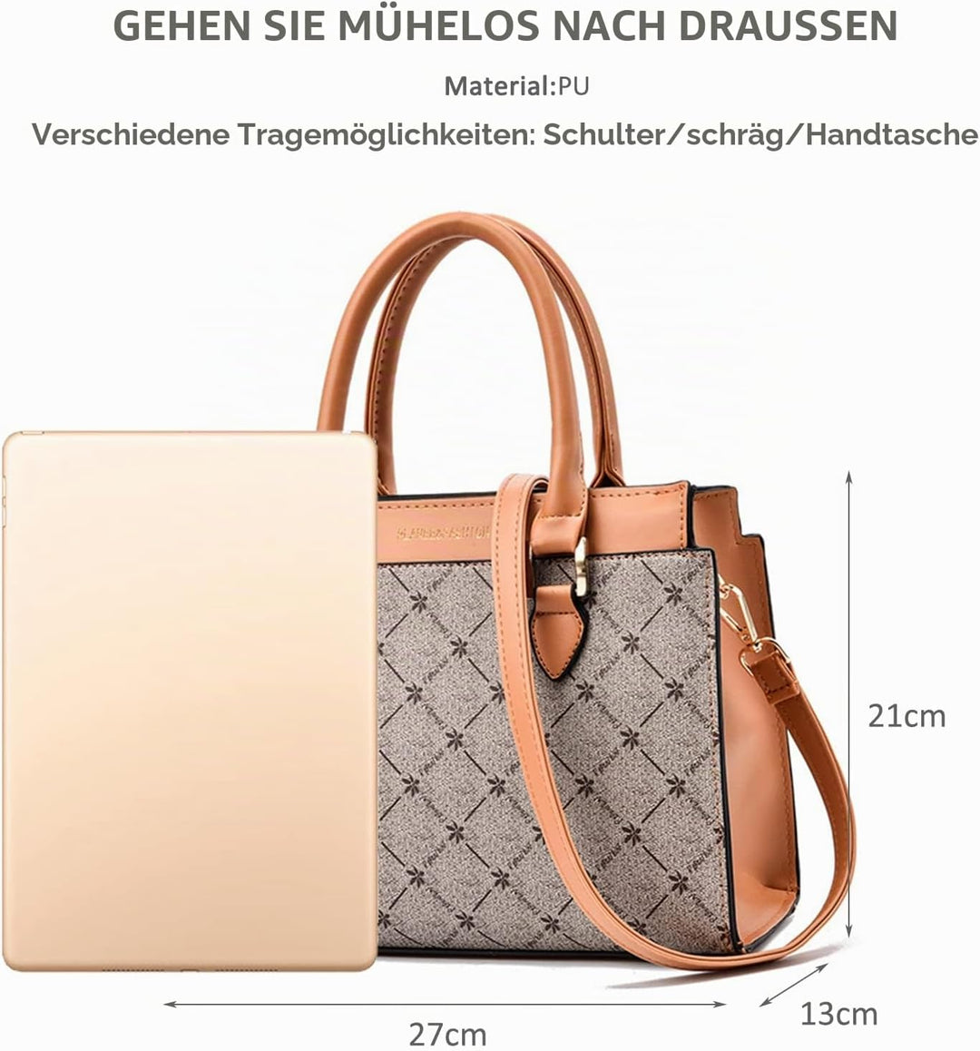 NICOLE &amp; DORIS Handtasche Damen Mittelgross Frauen Umhängetasche Elegant Schultertasche PU Leder Hen
