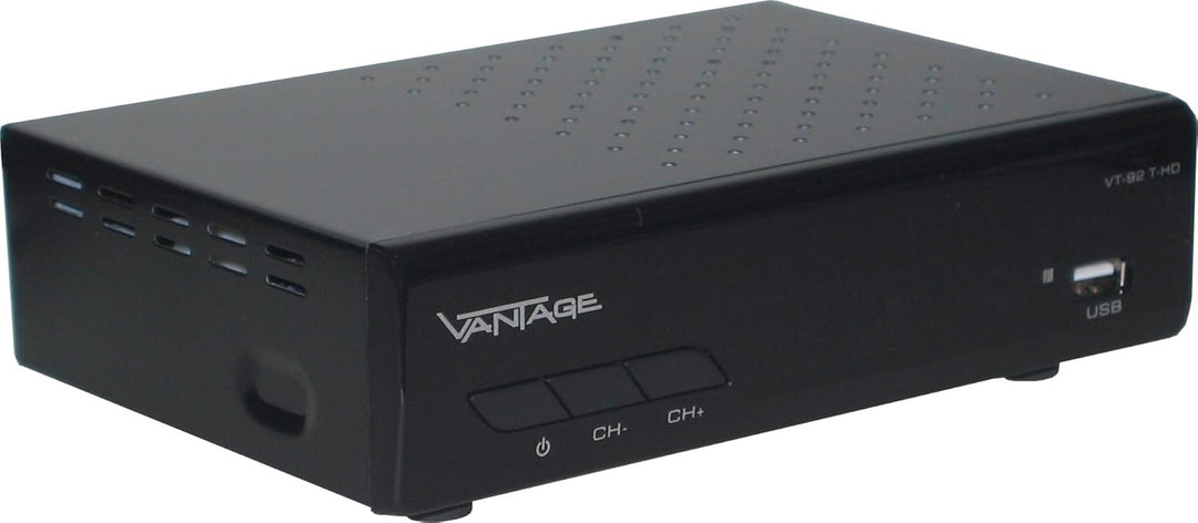 Vantage VT-92 T-HD Receiver (DVB T2, HEVC, Display, USB, HDMI, SCART, Mediaplayer) schwarz Single, S