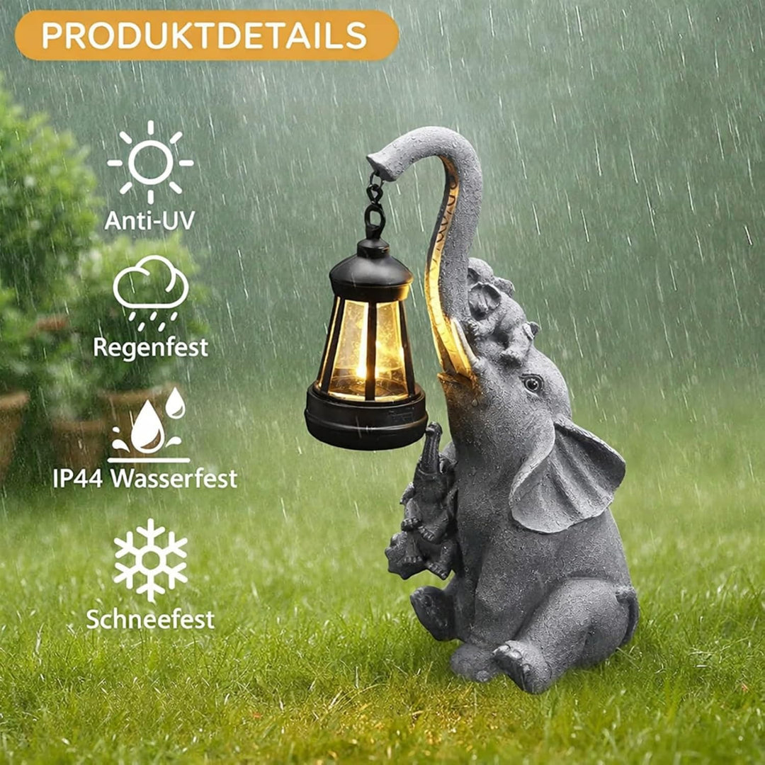 Elefanten Deko mit Solar Laterne Gartenfiguren - für Aussen Gartendeko mit wetterfester LED Solarlam