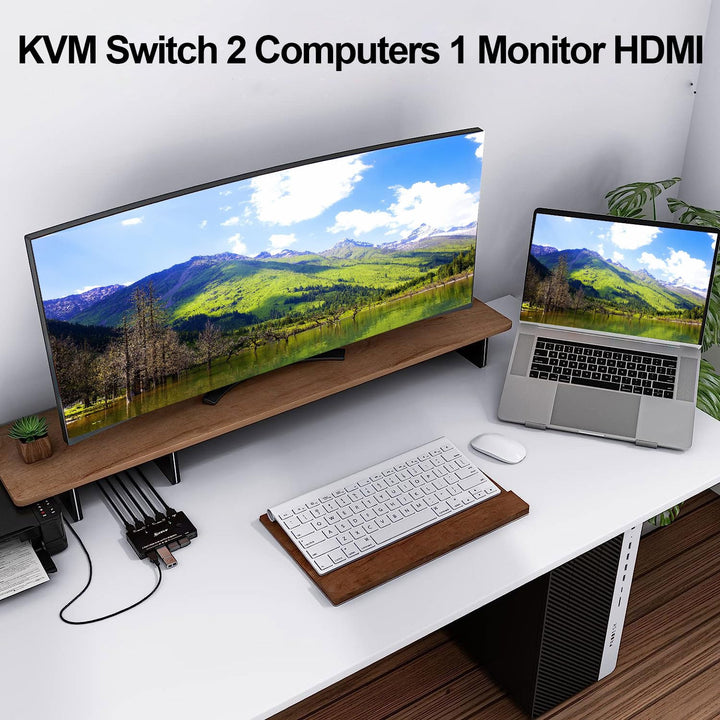 KVM Switch HDMI 8K@60Hz/4K@120Hz, HDMI2.1 KVM Switch 2 PC 1 Monitor with 3 USB3.0 Geräte, HDCP 2.3,