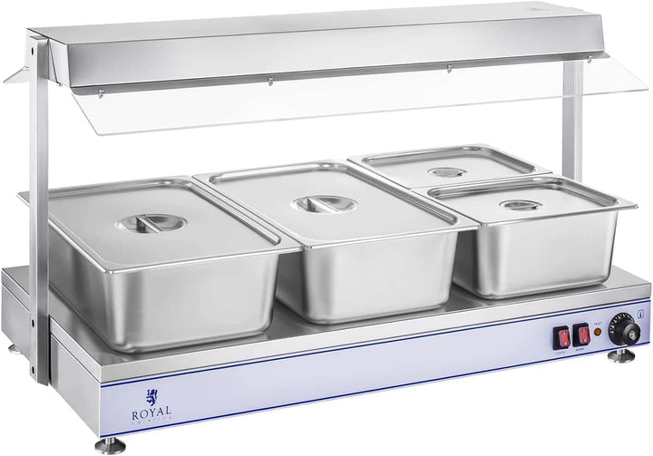 Royal Catering RCHP-120 Warmhalteplatte 2.000 W Arbeitsfläche 120 x 50 cm Edelstahl 4 Halogenlampen