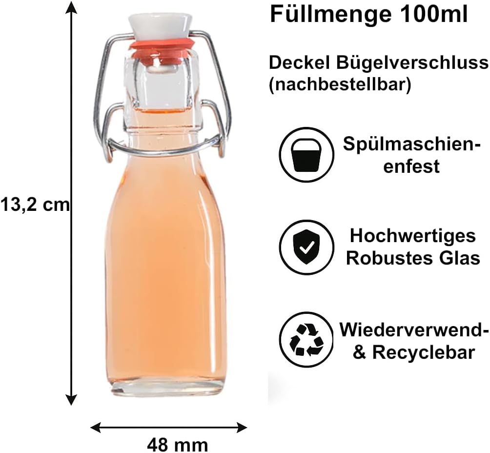 hocz 10er Set Bügelflaschen Bügelflasche Glasflaschen 100ml mit Bügelverschluss zum Selbstbefüllen G