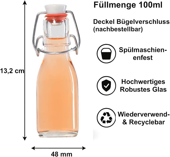 hocz 10er Set Bügelflaschen Bügelflasche Glasflaschen 100ml mit Bügelverschluss zum Selbstbefüllen G