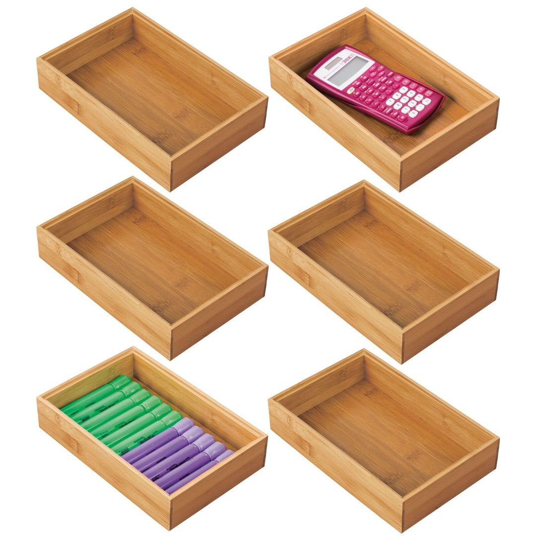 mDesign 6er-Set Aufbewahrungsbox für die Küche – grosse Schubladenbox aus Bambus – stapelbarer Schub