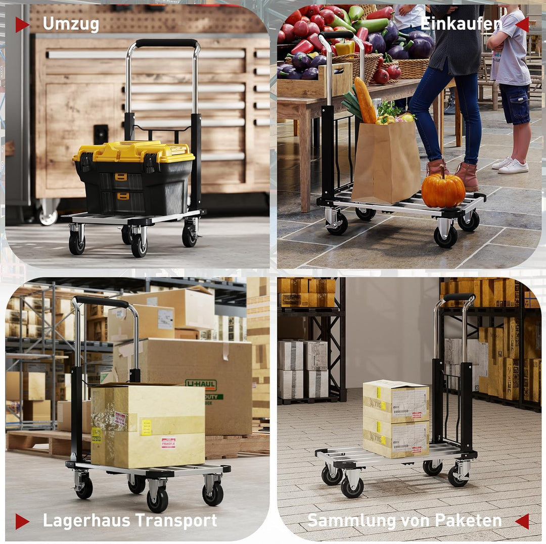 HOMCOM Plattformwagen Transportwagen Klappbar 150 kg Handwagen mit Feststellbremse, ausziehbarer Pla