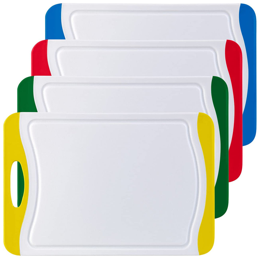 Rosenstein & Söhne Schneidbrett: 4er-Set Schneidebretter in 4 Farben, antibakteriell, je 42 x 29 cm